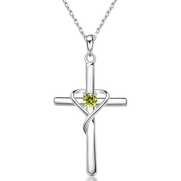 AmorAime 925 Sterling Silver Cross Necklace for Women Men 5A CZ Birthsto… - Picture 9 of 10